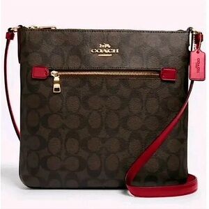 COACH Women's Rowan File Bag NWT In Signature Canvas Brown 1941 Red  Style C1554